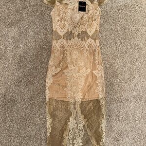 Elegant Lace Dress in Cream and Tan